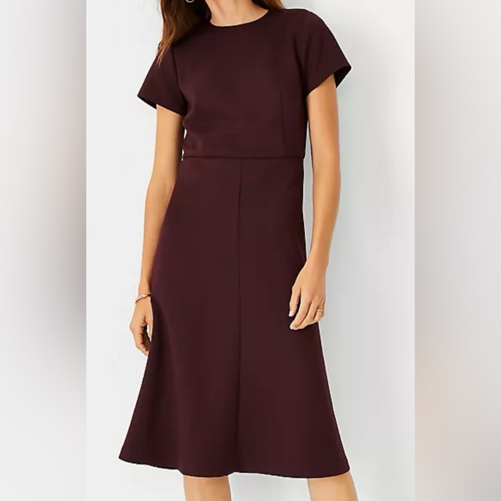 Ann Taylor Deep Wine A-Line Fit and Flare Midi Dress